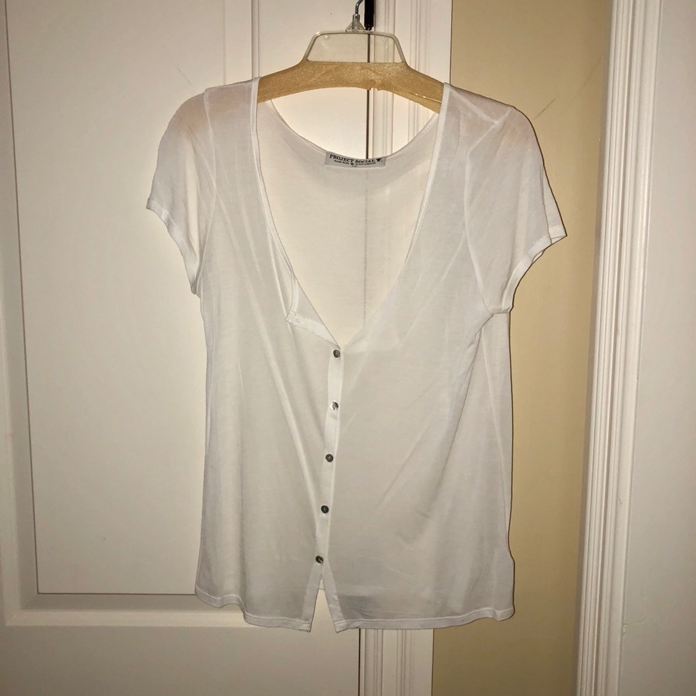 White Button Down Tee